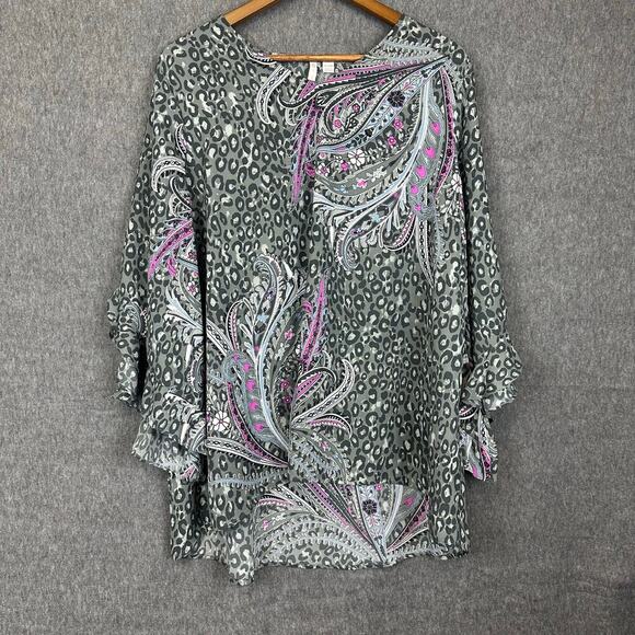 Cato Tops - Cato Leopard Print Paisley Flutter Bell Sleeve Top Sz 18/20 Lightweight Flowy